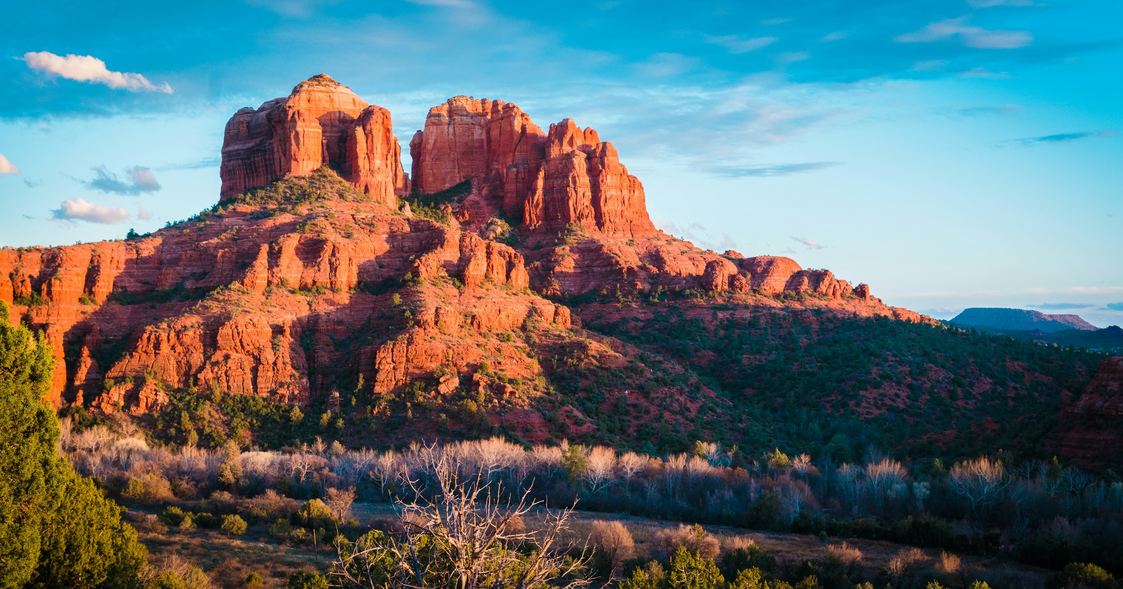 Red rock formations under a blue sky near Sedona, Arizona