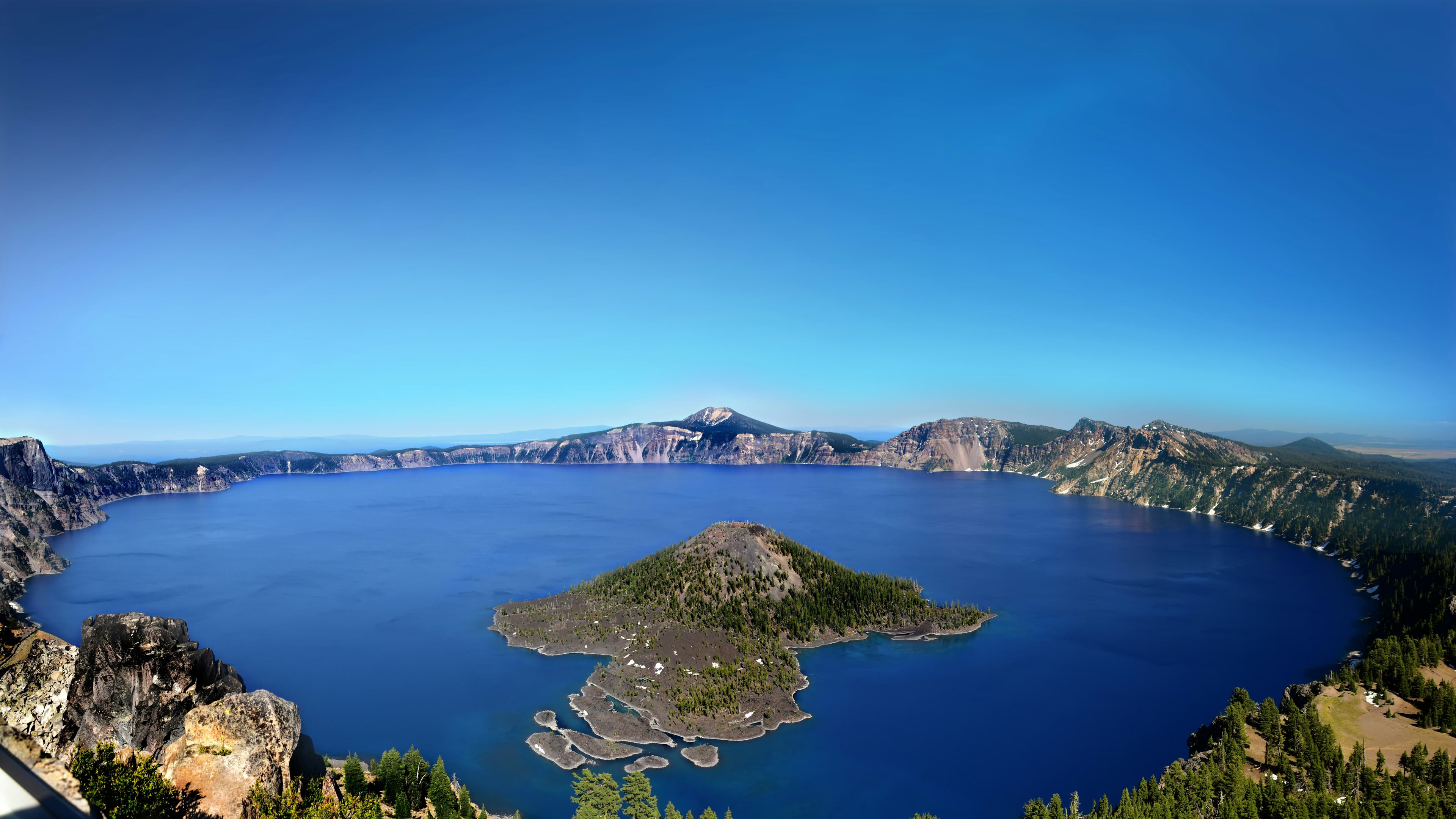 Wizard Island in Crater Lake, seen from the Watchman Lookout in Crater Lake National Park, Oregon