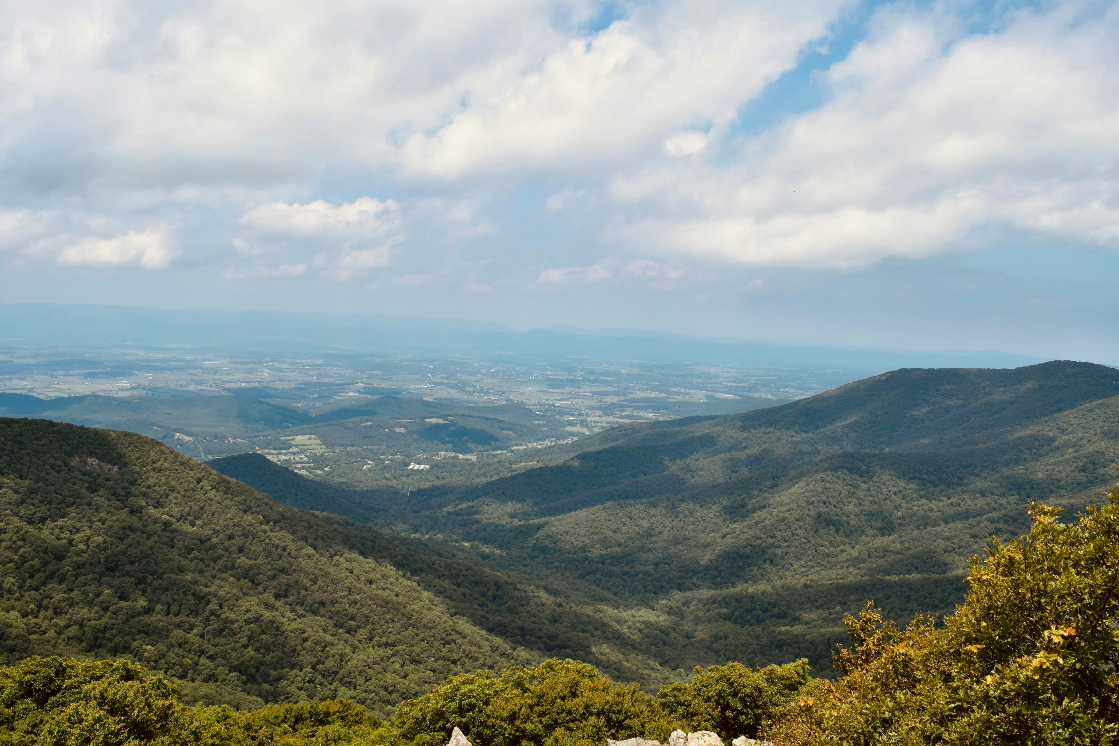 Forested Blue Ridge slopes above the Shenandoah Valley in Shenandoah National Park, Virginia