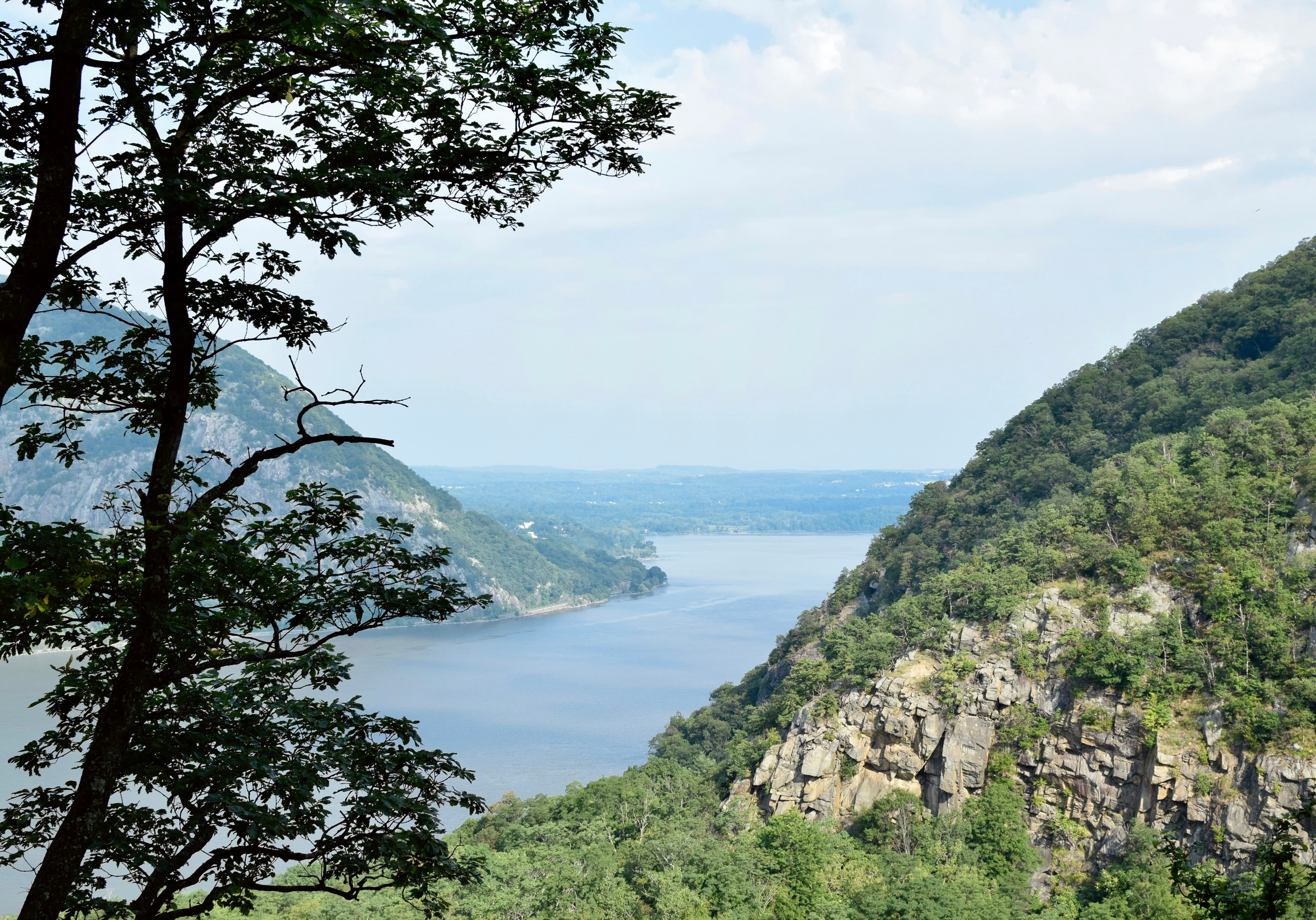 The Hudson River between green mountains at Cold Spring, in the Hudson Valley